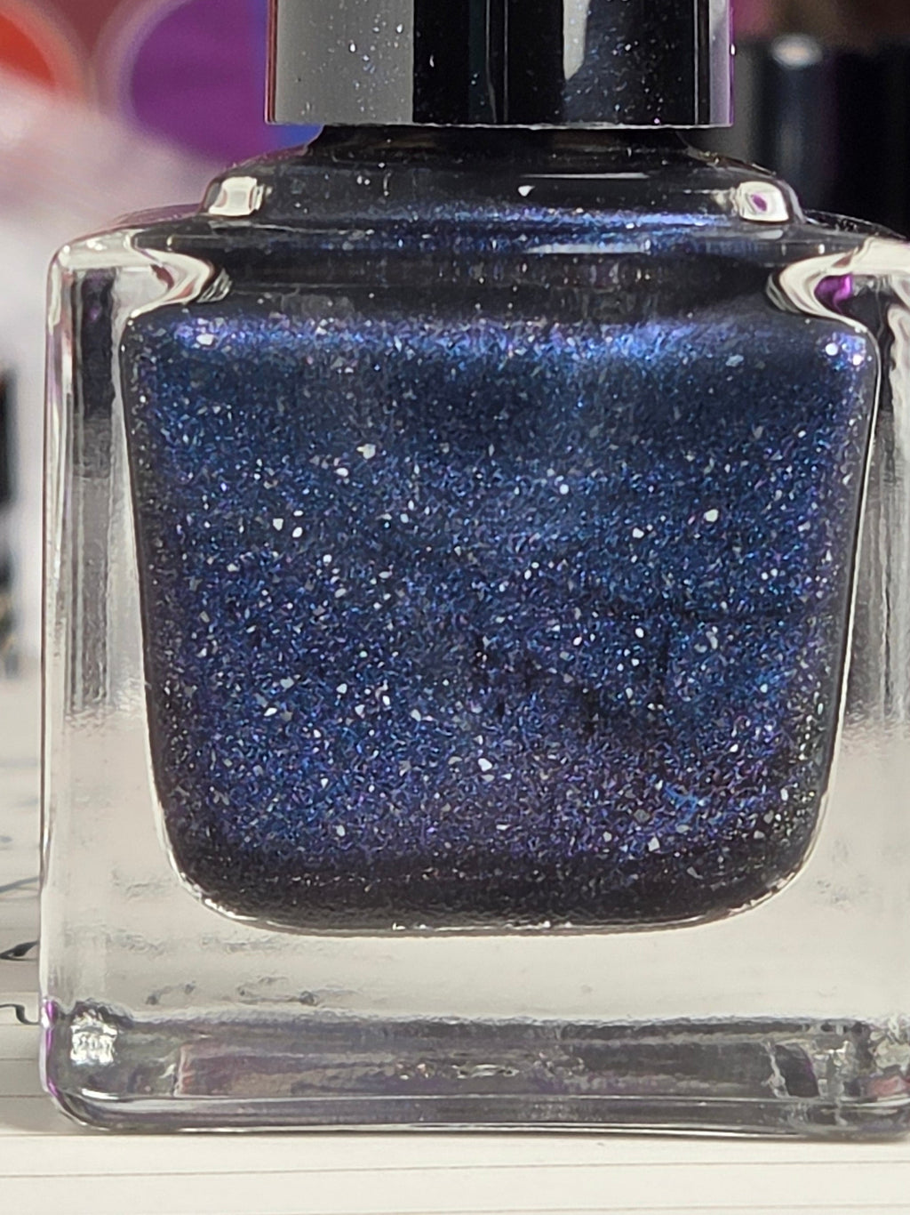 Black Ice Bloom – Handmade Indie Nail Polish, Blackened Blue Shimmer Lacquer with Icy Sparkle, Liquid Krystal Co