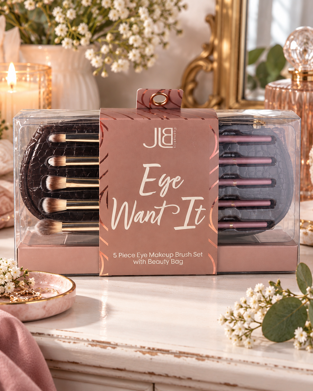 JLB Cosmetics Eye Want It 5 Piece Eye Makeup Brush Set with Beauty Bag New