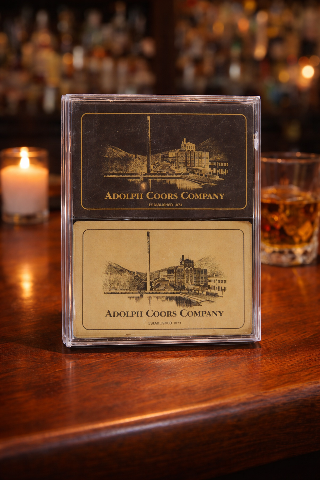 Coors Brewery Vintage Advertising Bridge Playing Cards Set – Black & Gold Adolph Coors Company Decks | Mid-Century Bar Memorabilia corporate gift 
