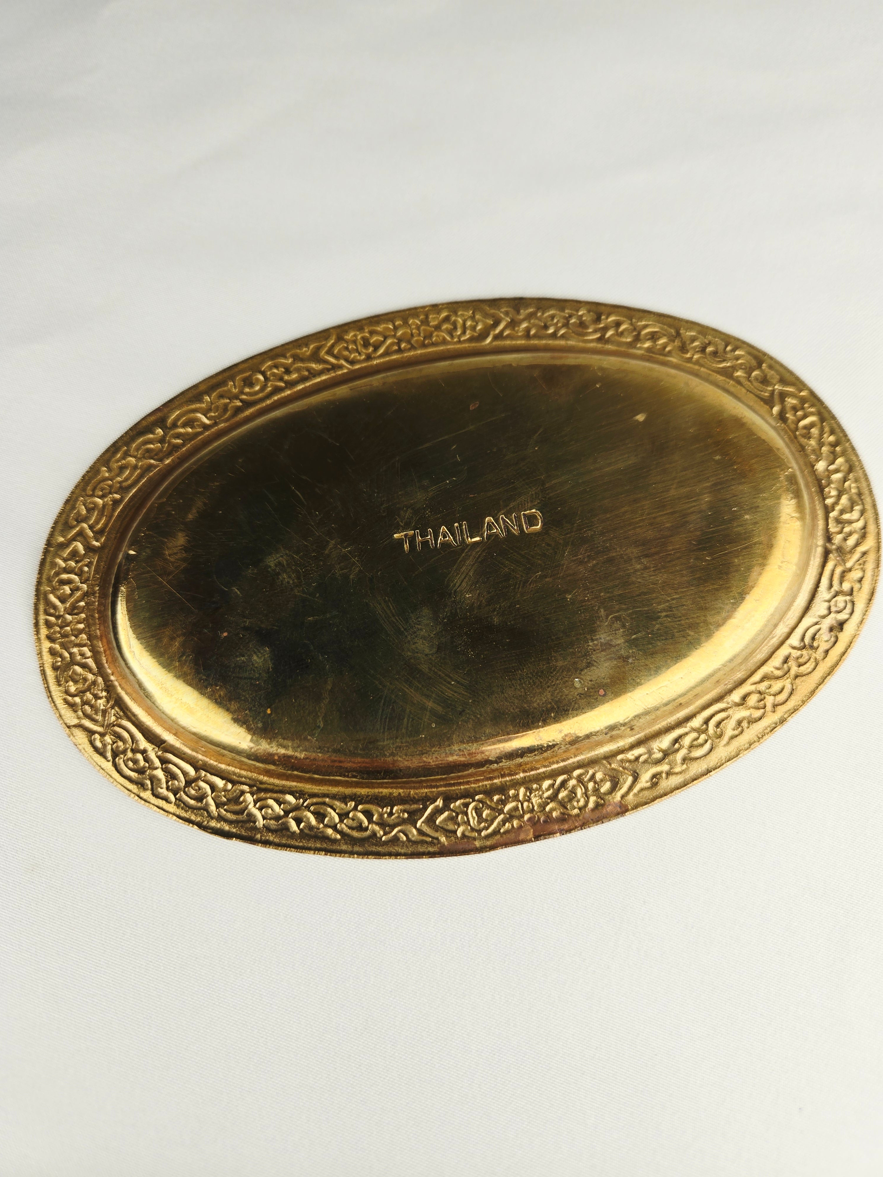 Thialand Blue Enamel & Brass Vintage Condiment Tray with Toothpick Holder – Mid-Century Salt & Pepper Set Base | Hollywood Regency Tableware