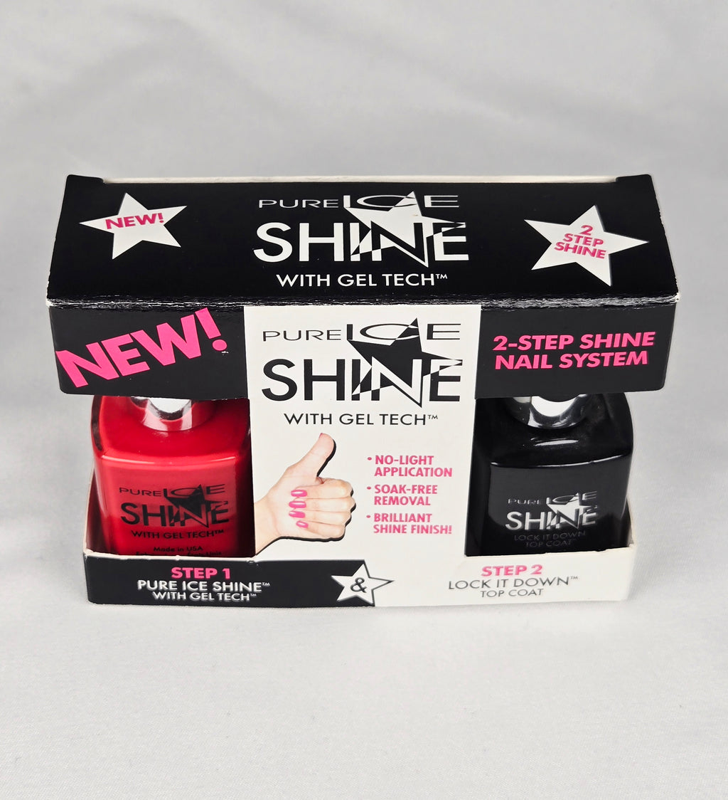 Pure Ice Shine Gel Tech Nail Polish Set – 2-Step Shine System | Red, Pink & Top Coat