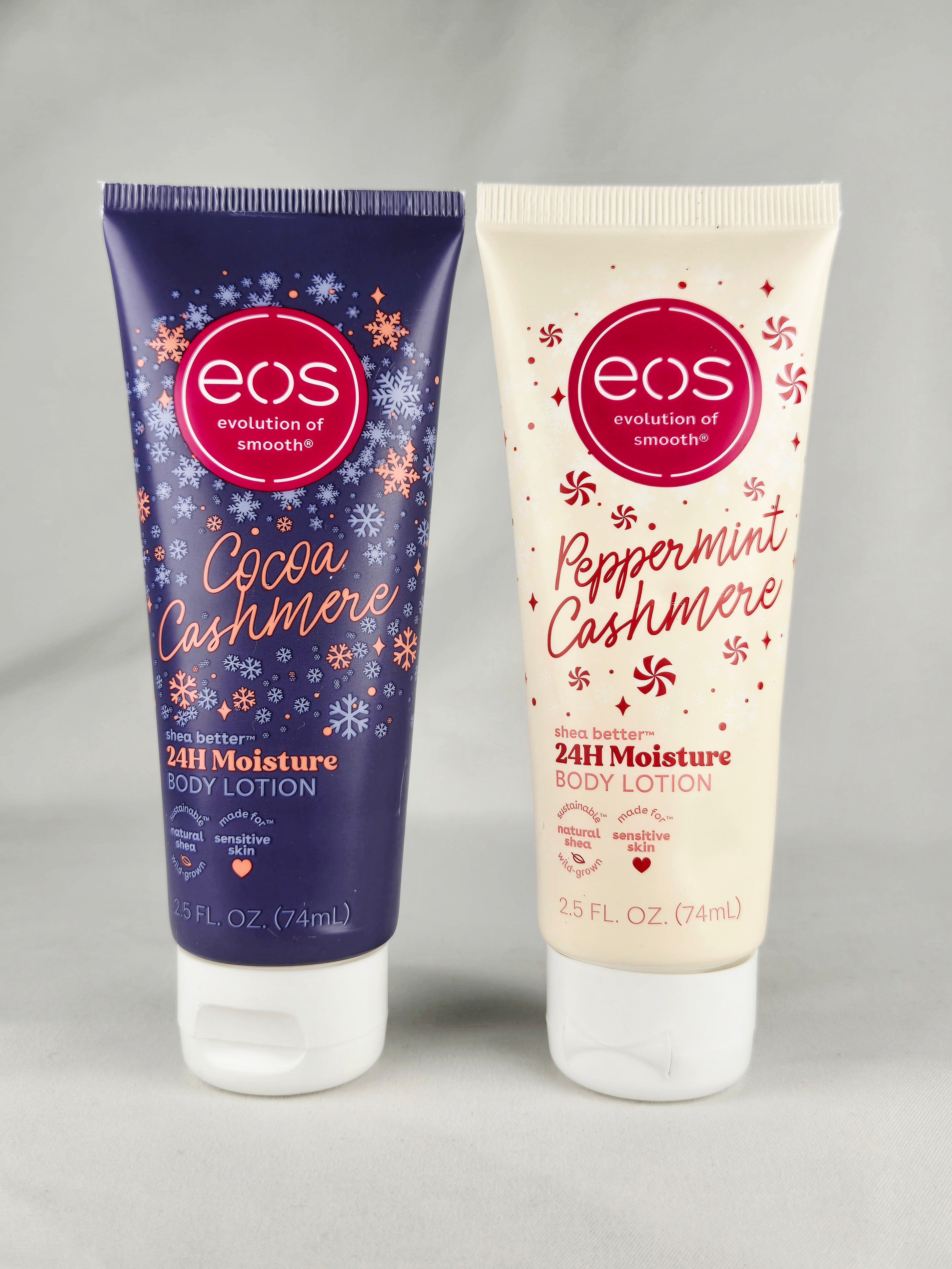 eos Cocoa Cashmere & Peppermint Cashmere 24H Moisture Body Lotion Set 2.5oz Travel Size Duo
