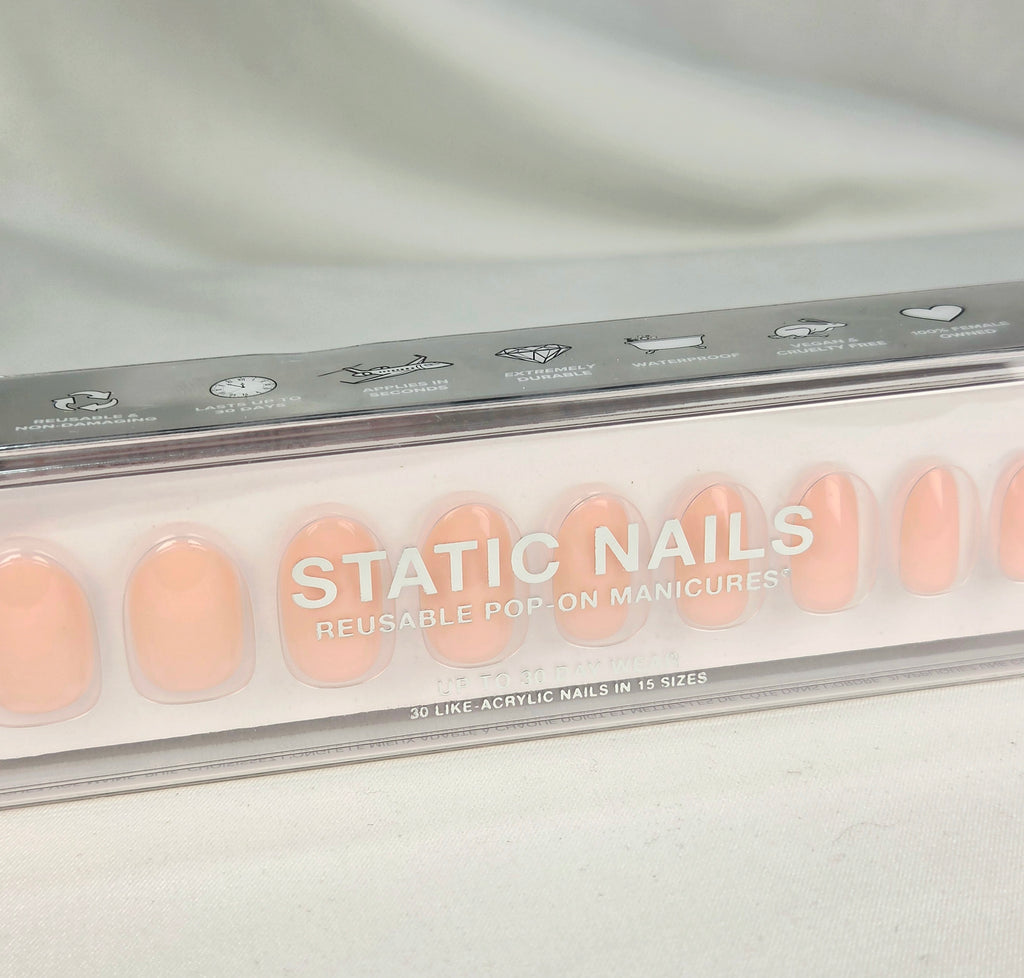 Static Nails Jet Setter Round | Soft Peach Nude Press-On Nails | Reusable Pop-On Manicure | Up to 30 Day Wear