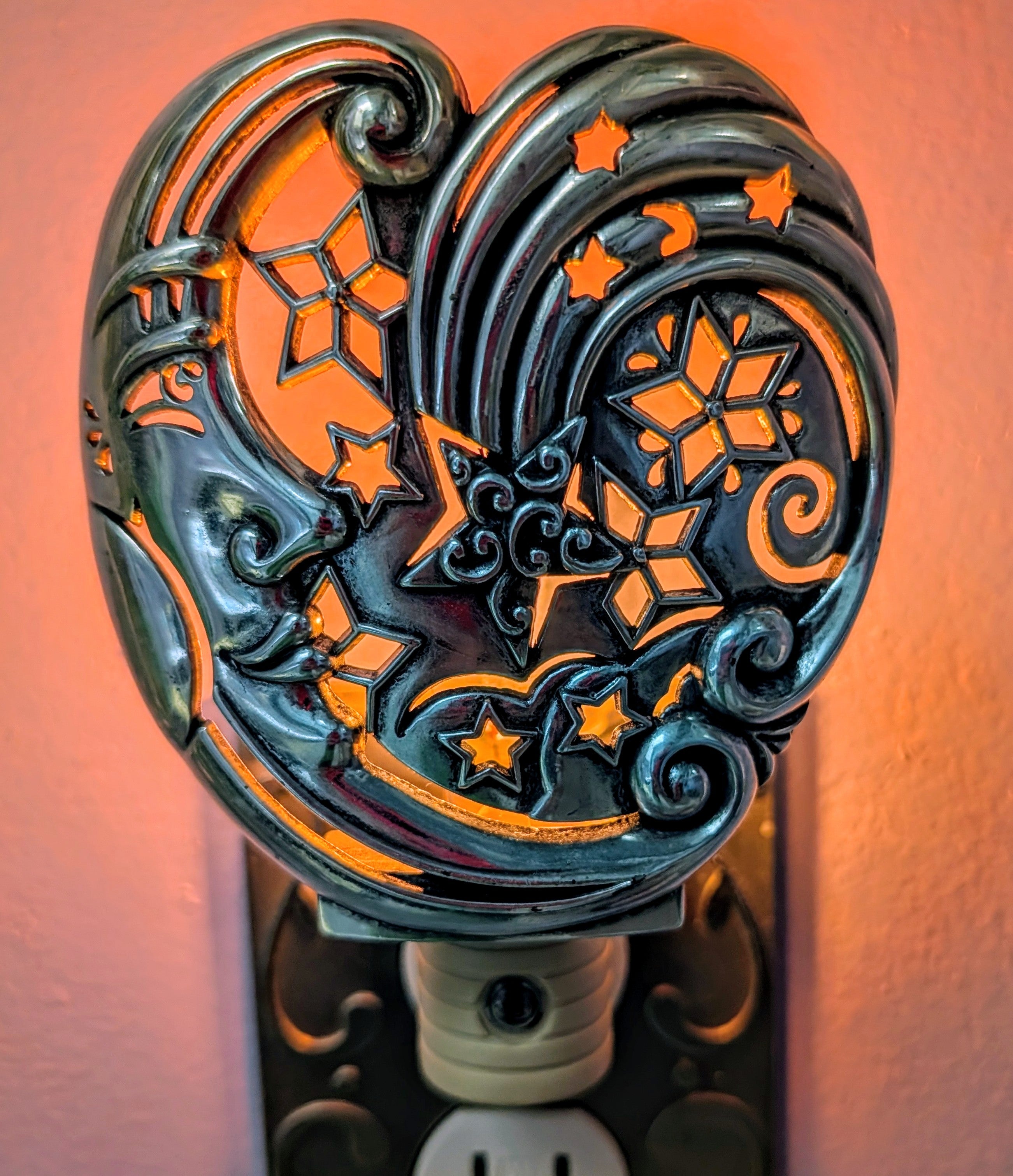 Brighton Vintage Celestial Moon & Stars Night Light – Rare Retired Design Silver Tone Plug-In Lamp