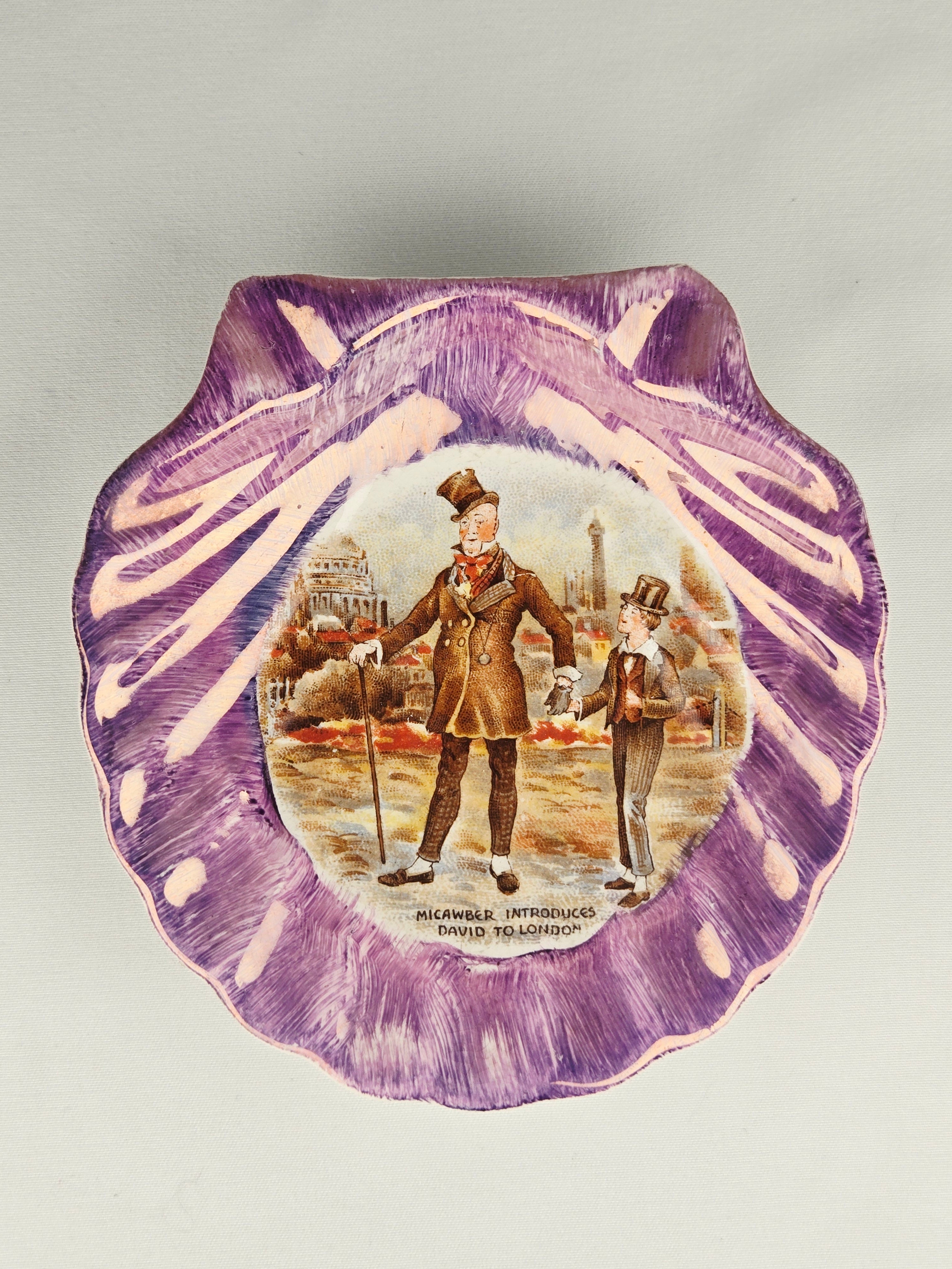 Lancaster & Sandland England Vintage Lusterware Dish – Dickens “Micawber Introduces David to London” Purple Collector Piece