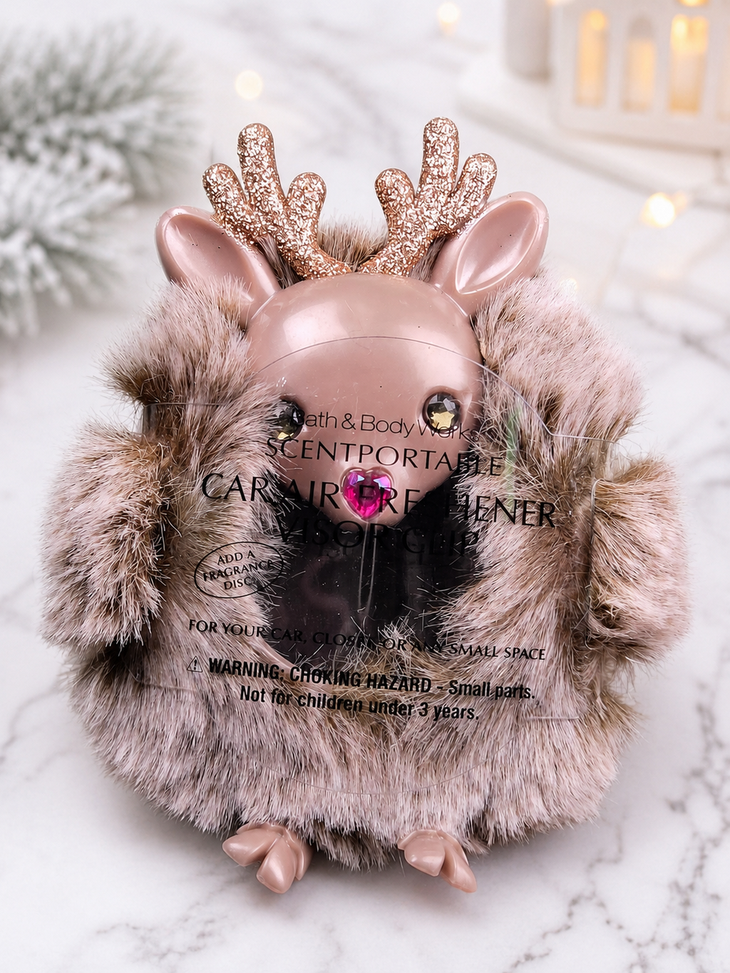 Bath & Body Works Fuzzy Reindeer Scentportable Car Fragrance Holder Visor Clip Retired New