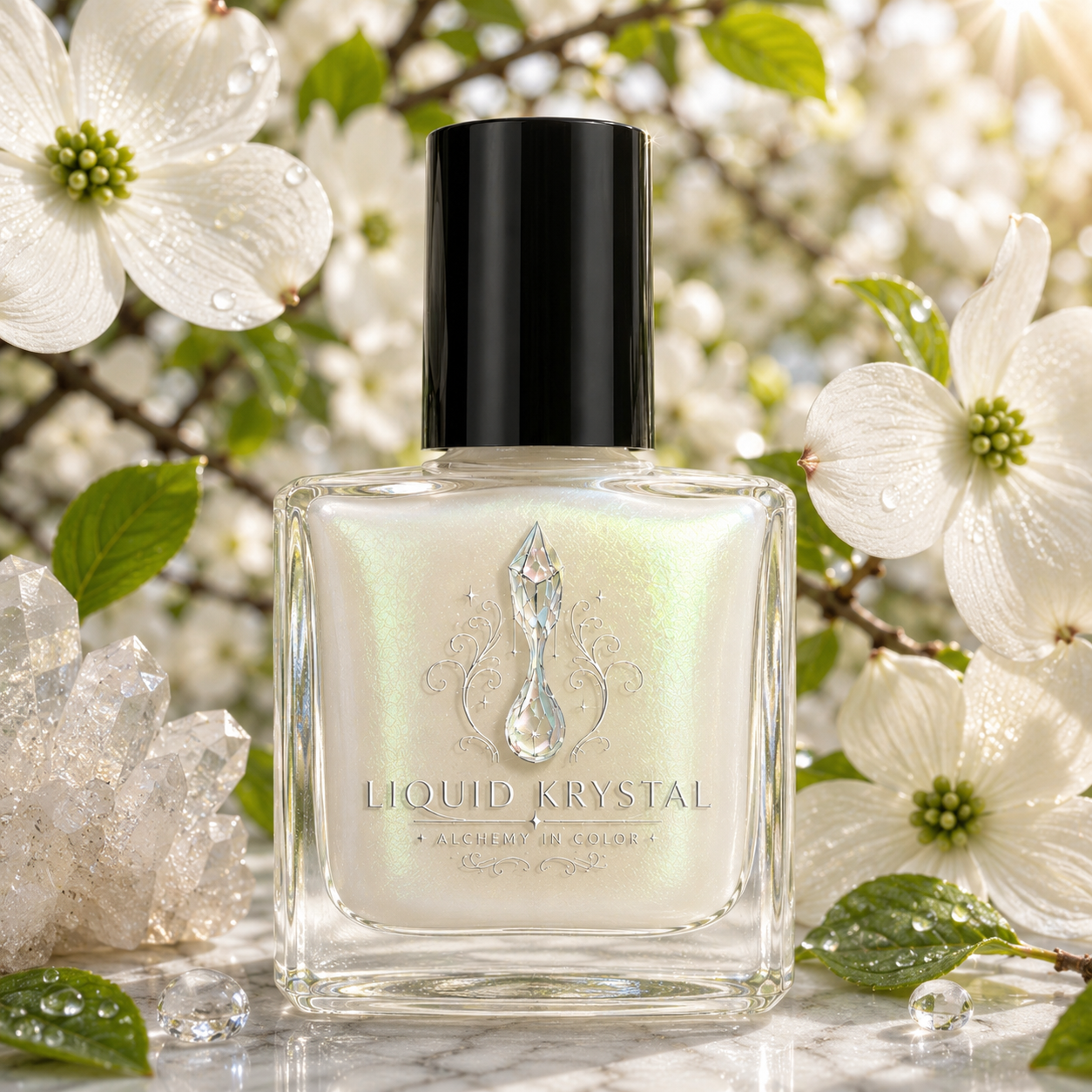 Cornus Coronation | NOT FOR SALE  -  Ivory White Crelly Nail Lacquer | Green Flash Pearl Shimmer | Liquid Krystal Co. - Prototype - 2027 Drop