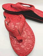 Moszkito Red Leather Floral Embossed Wedge Flip Flop Sandals Women’s 8 EU 39