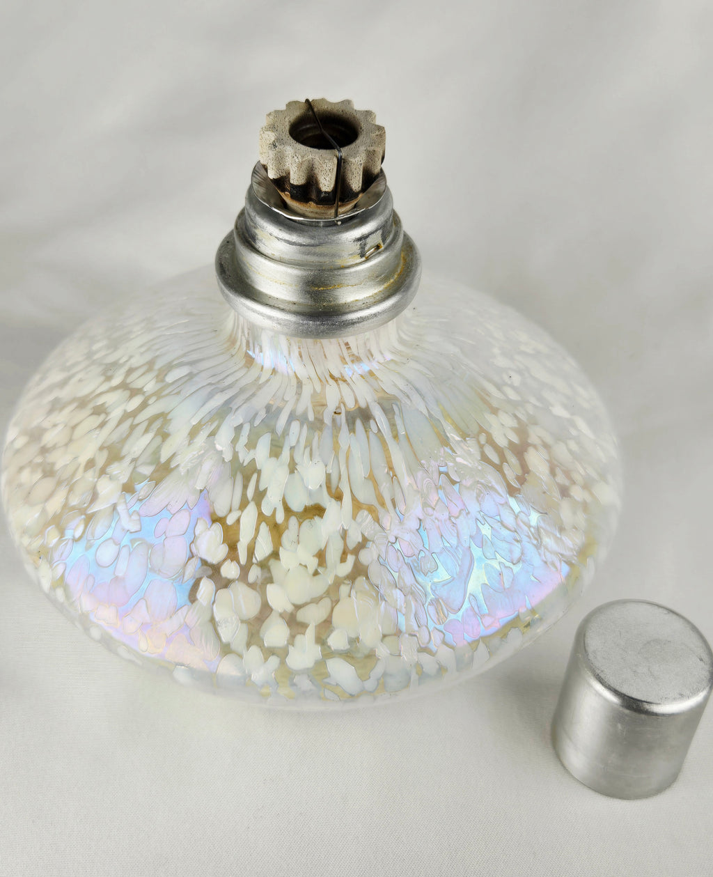 Iridescent Mosaic Glass Oil Lamp w/ Cap | Handblown Look | Cozy Hearth & Home Décor