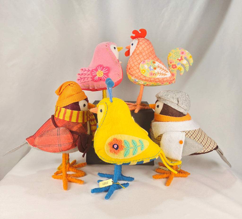 Spritz Birds Set of 5 Beezy Saffron Wheatly Blossom Coopster Plush Decor Collection