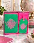 XOXO Passport Holder & Luggage Tag Travel Set Green Pink Boxed Gift Set