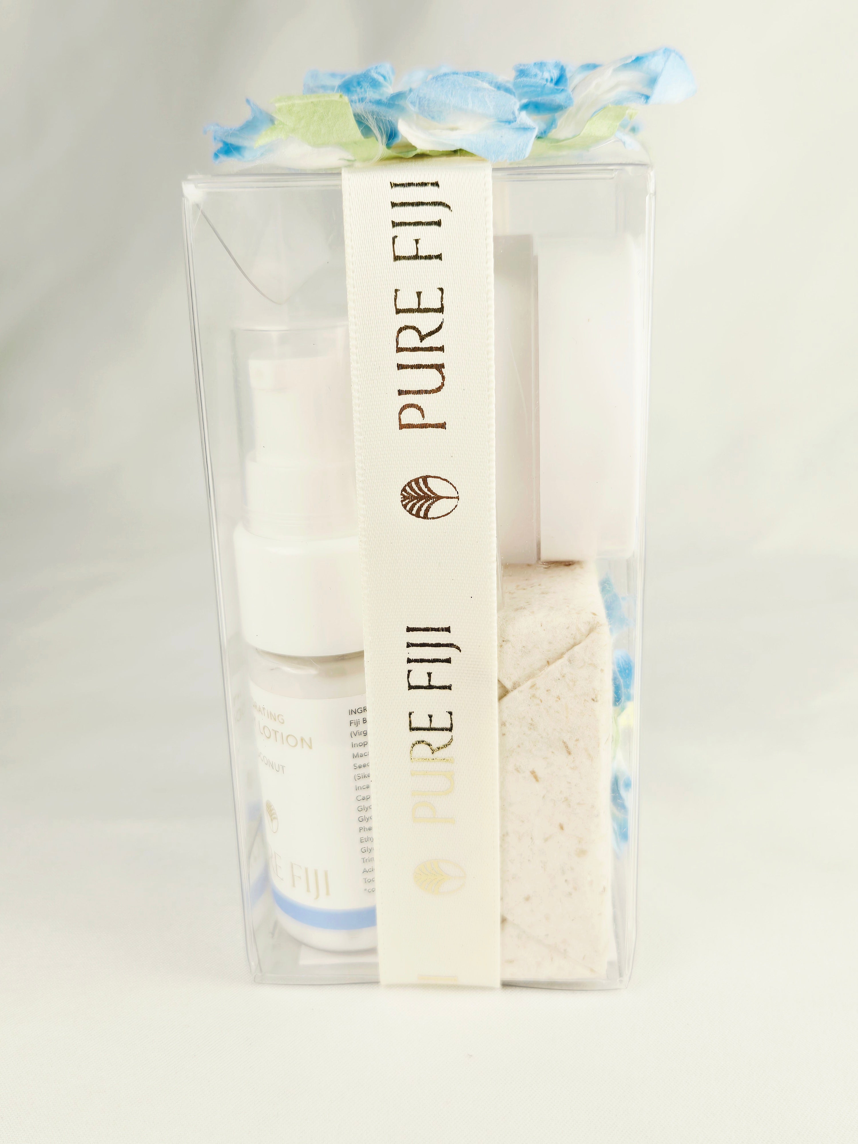 Pure Fiji Coconut Nourishing Body Butter Gift Set – Tropical Spa Box with Decorative Floral Soap