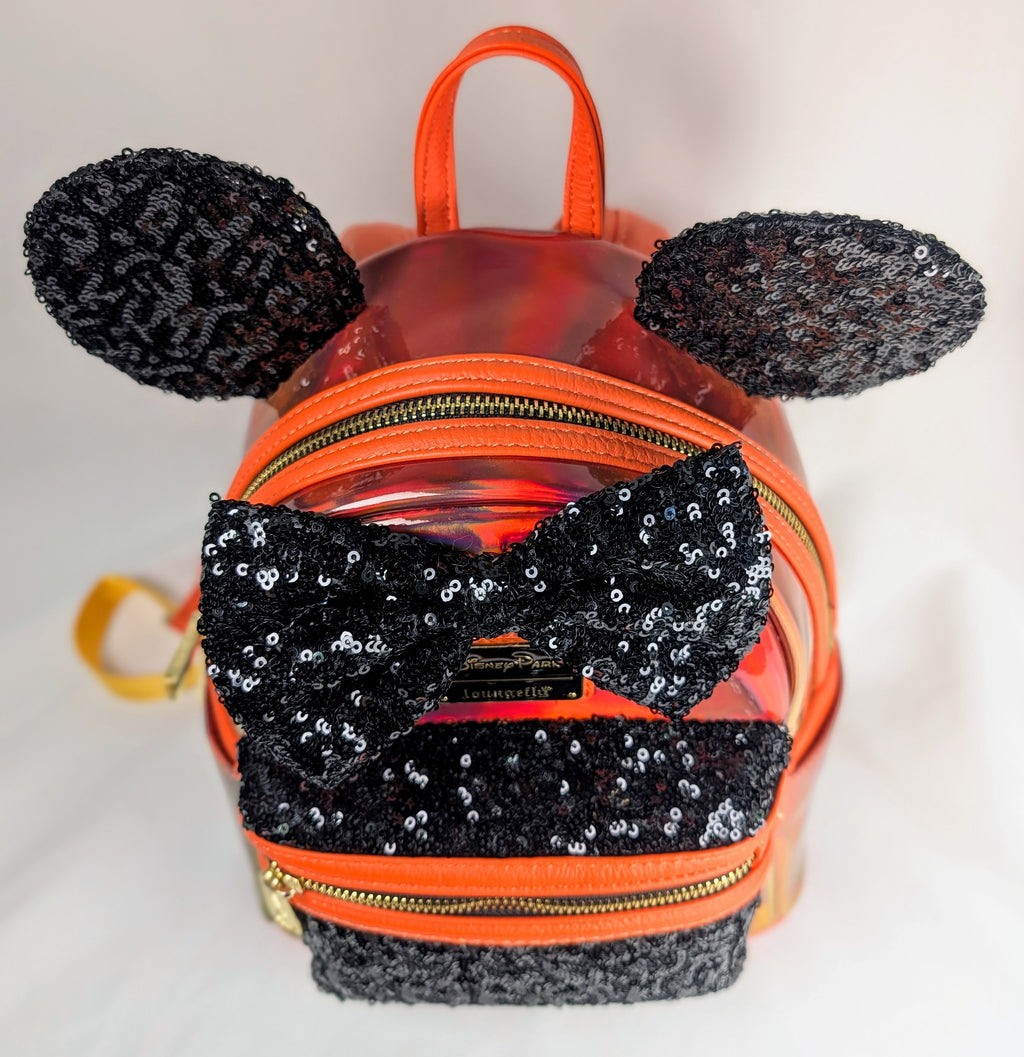 Disney Parks Loungefly Halloween Minnie Mouse Holographic Sequin Mini Backpack NWOT