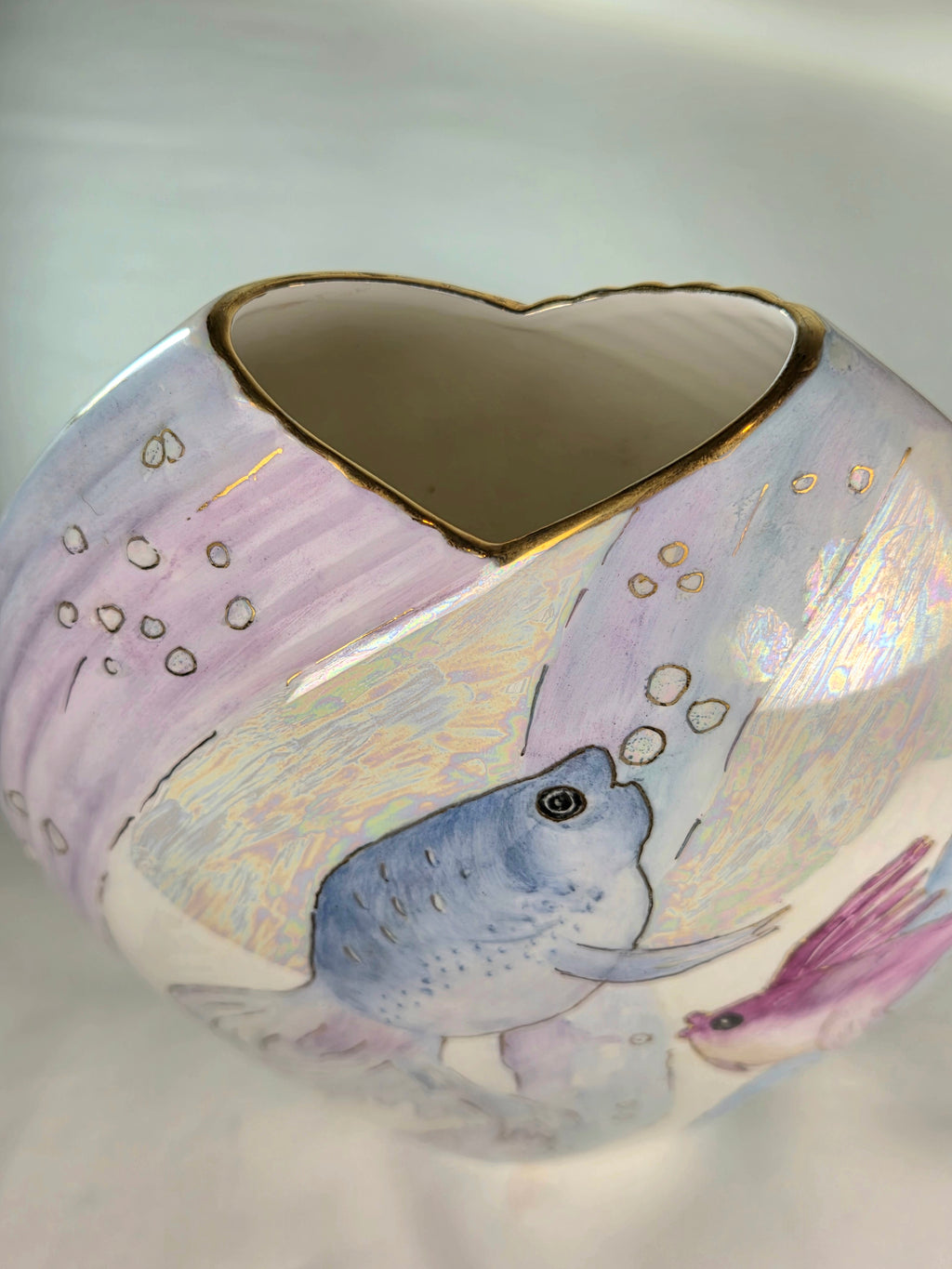 Vintage Christopher Stuart Tempest Y1510 Bone China Fish Vase 6.5" Signed Betty Cooper 1997