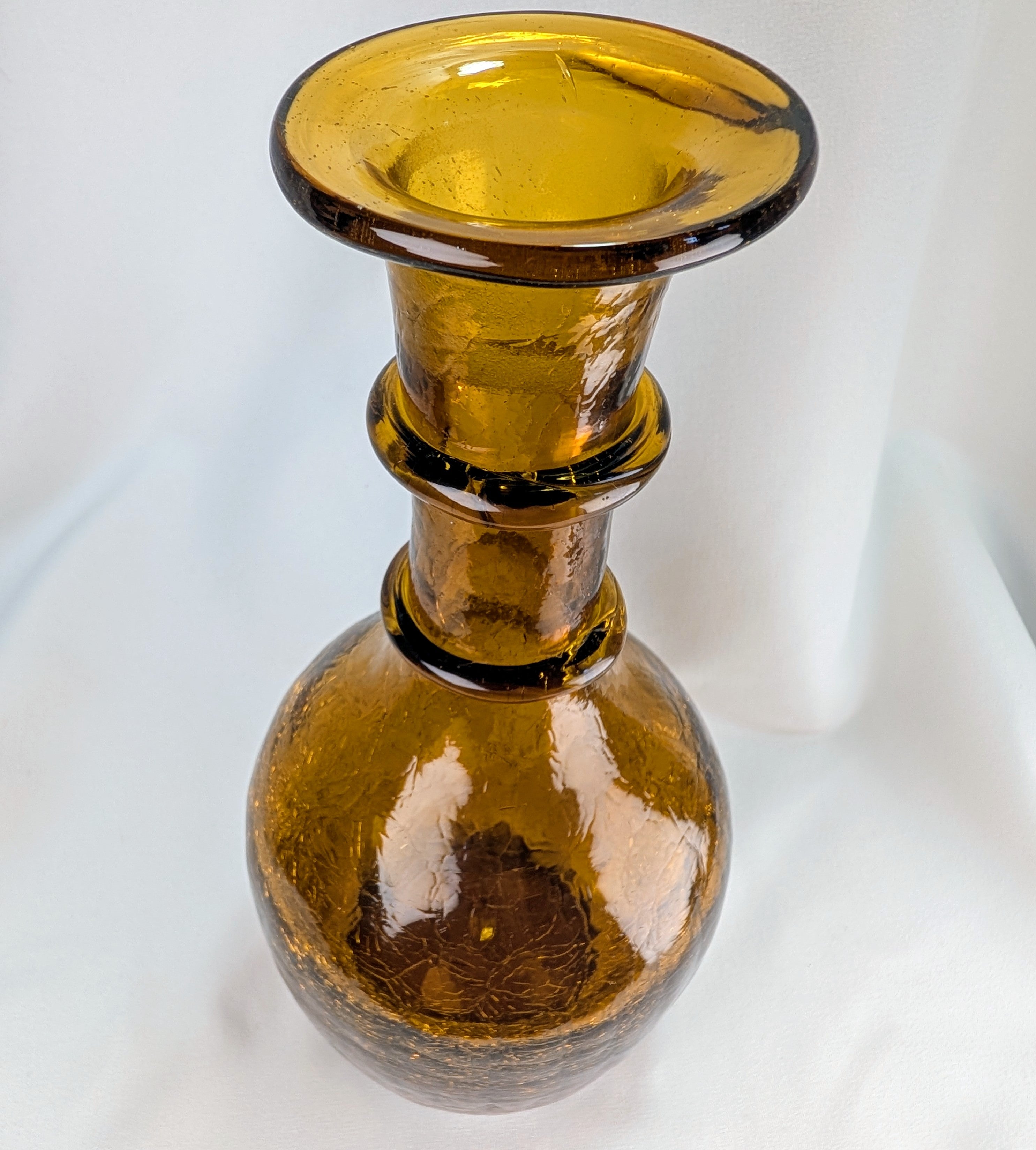 Mid Century Amber Genie Bottle Barware with Flame Stopper Art Glass Display
