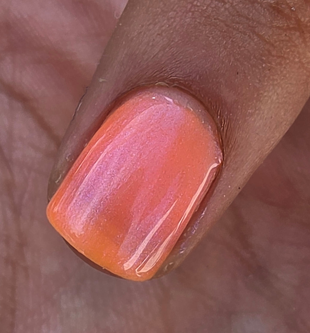 Arcflare - Neon Orange Glow in the Dark Nail Polish | Blue Violet Shimmer UV Reactive Handmade Indie Lacquer | Liquid Krystal Co.