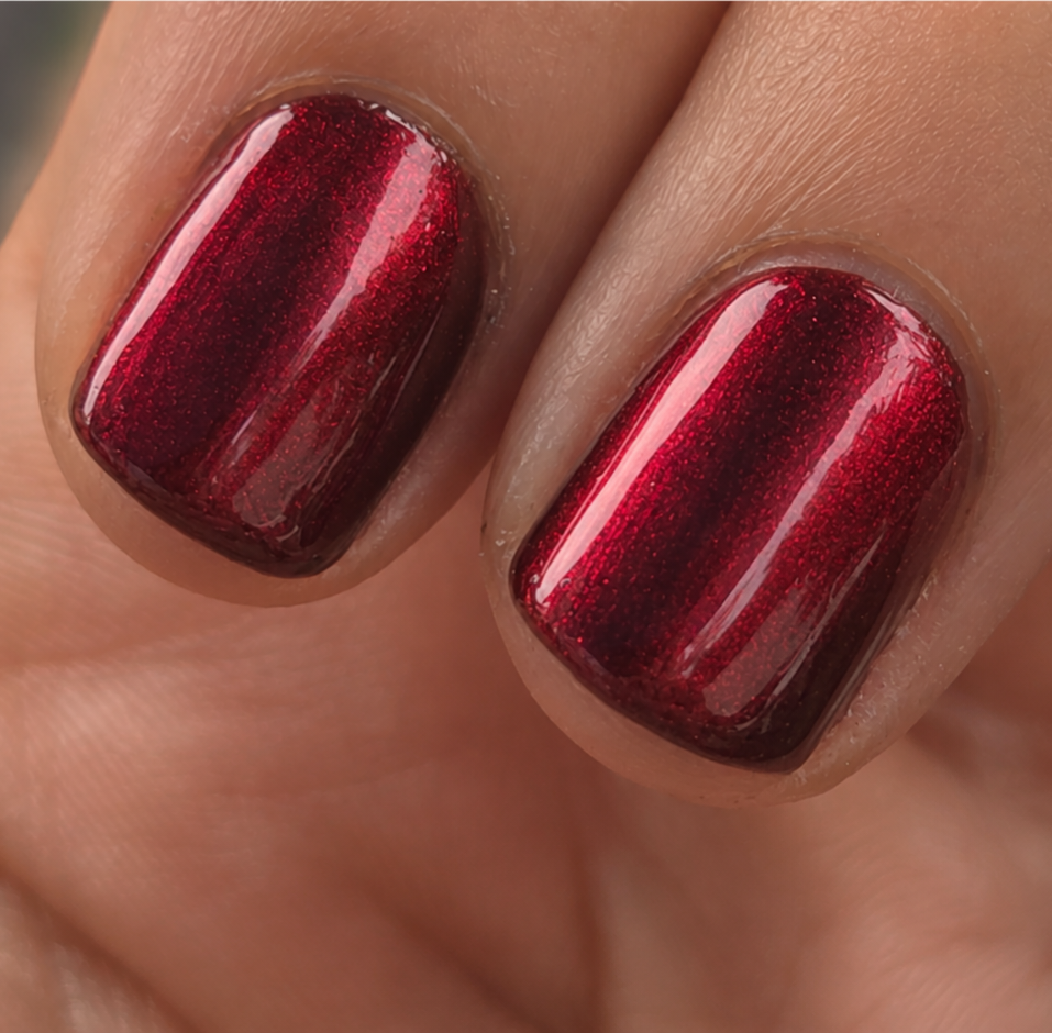 Incarnadine – Liquid Krystal Co. Indie Nail Polish | Black Jelly Base Metallic Crimson Red Shimmer Handmade Lacquer