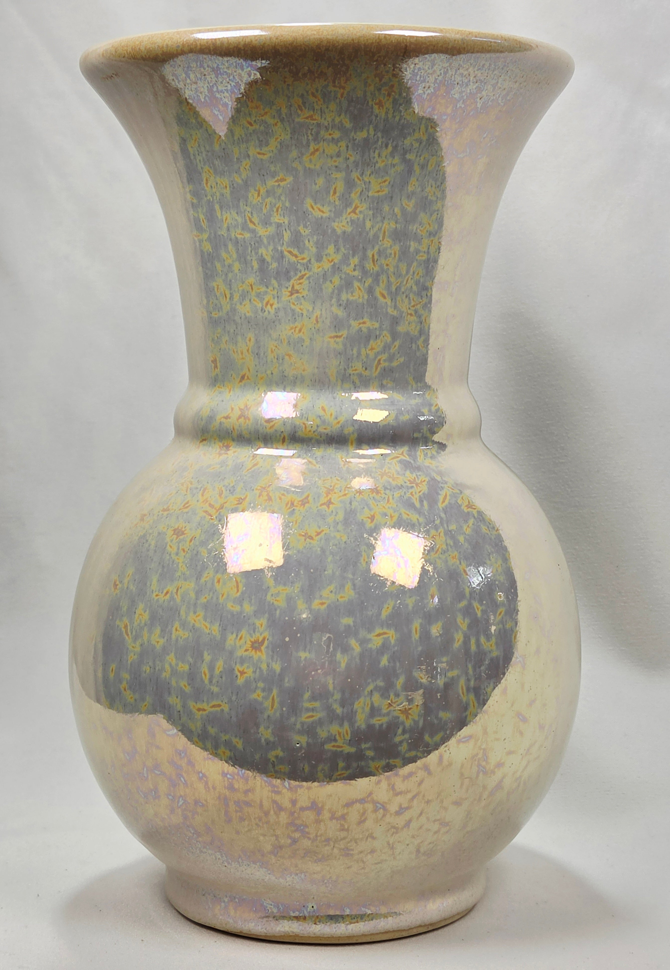 Studio Pottery Iridescent Crackle Luster Art Vase 8.5" Hand Thrown Ceramic Home Decor Accent