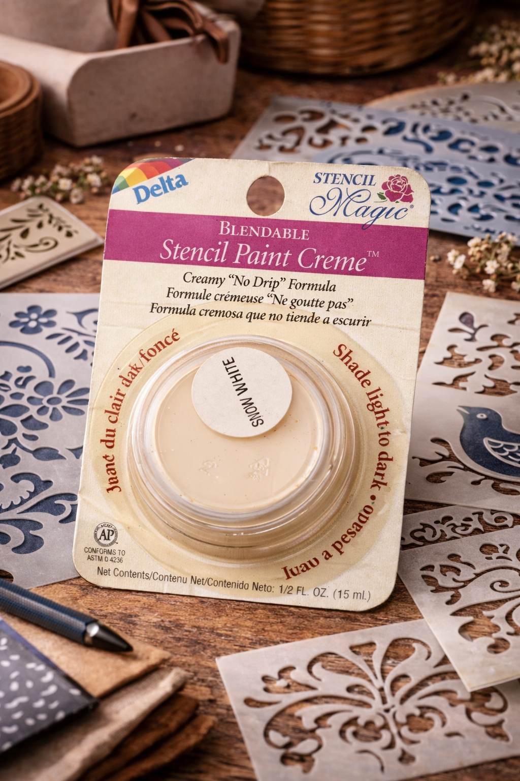 Delta Stencil Magic Blendable Stencil Paint Creme Snow White 1/2 oz | No Drip Craft Paint
