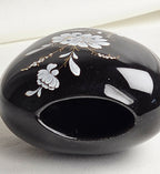 Miniature Black Floral Vase White Flowers Gold Accents Small Vintage Style Bud Vase