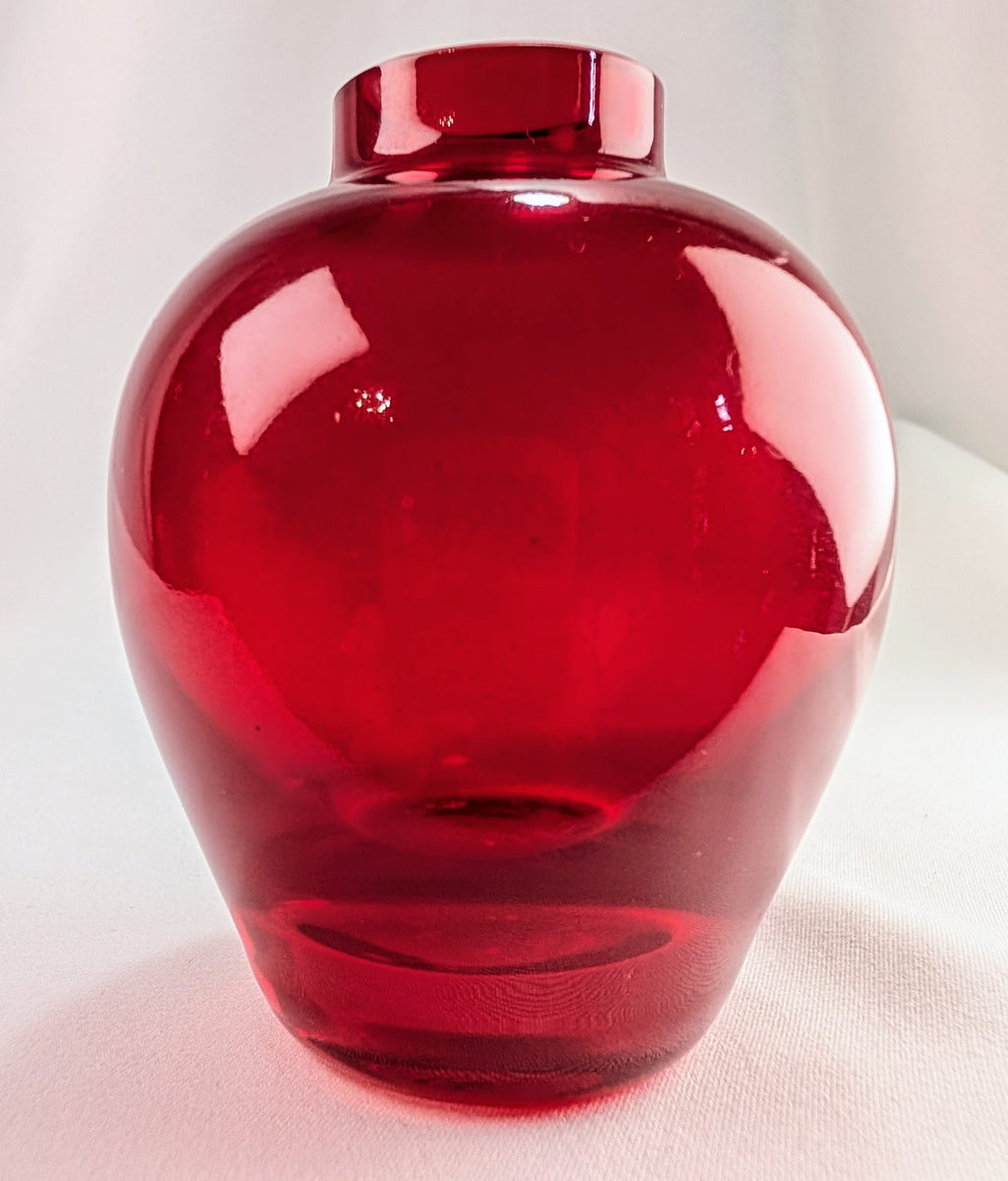 Vintage Ruby Red Art Glass Bud Vase Heavy Blown Glass Cranberry Display