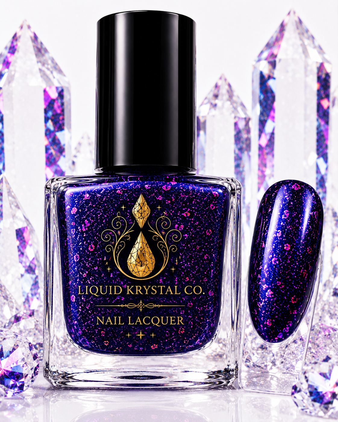 Skinny Denim Remix Prototype | Deep Midnight Blue Suble Shimmer Base with Irridecent Bright Pink Flake Glitter Liquid Krystal Co. Nail Lacquer