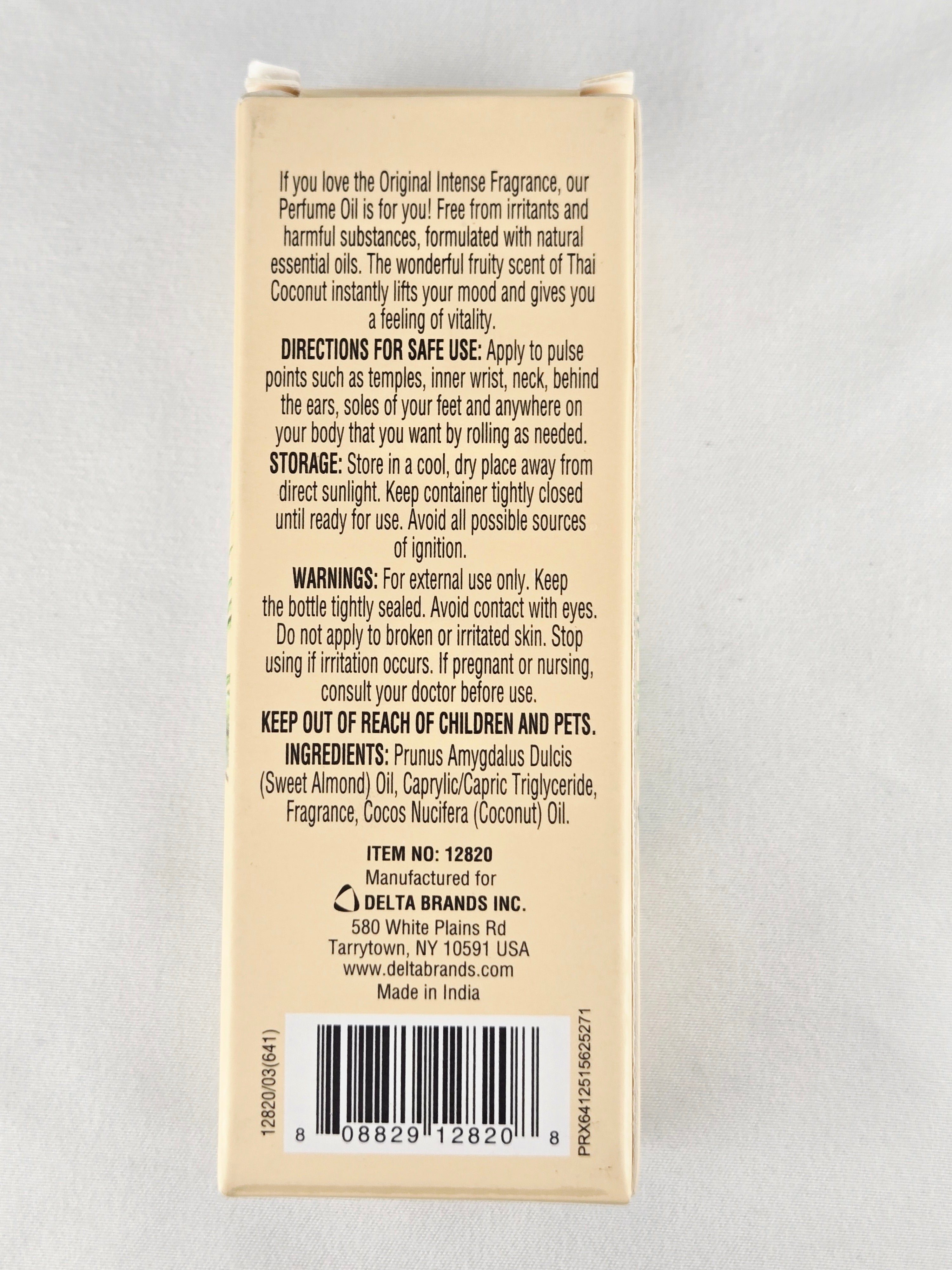 Thai Coconut Roll-On Perfume Oil 0.33 oz 10 ml Personal Care Fragrance Travel Size Coconut Scent Near Full