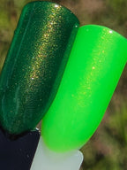 Ectophoria- Neon Radioactive Green Gold Shimmer Glow In The Dark Blacklight Reactive Indie Lacquer Handmade Indie Nail Polish