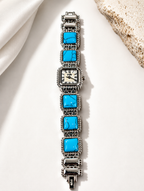 Vintage 1928 Turquoise Style Bracelet Watch Southwestern Beaded Silver Tone