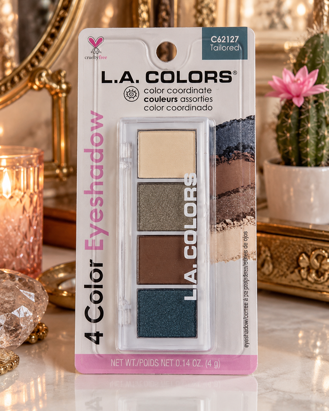 L.A. Colors Tailored C62127 4 Color Eyeshadow Palette Sealed Discontinued Makeup