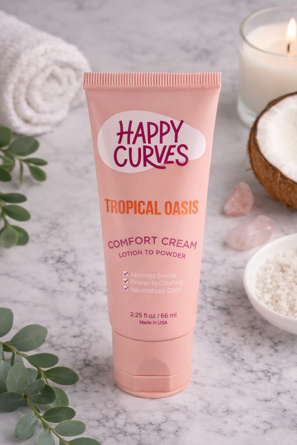 Happy Curves Tropical Oasis Comfort Cream Lotion to Powder Anti Chafing 2.25 oz
