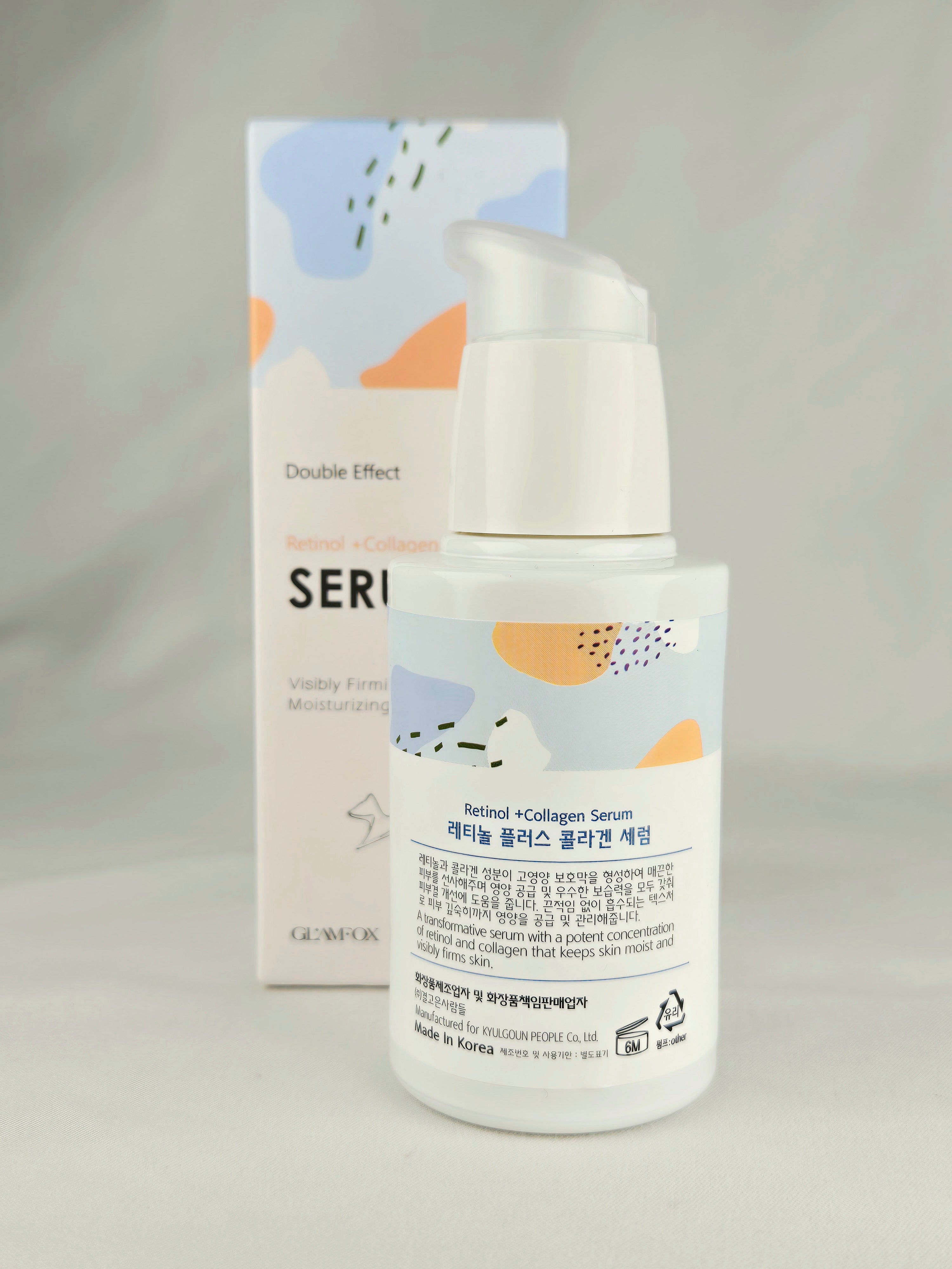GLAMFOX Double Effect Retinol + Collagen Serum 50ml Anti-Aging Firming Moisturizing Skincare