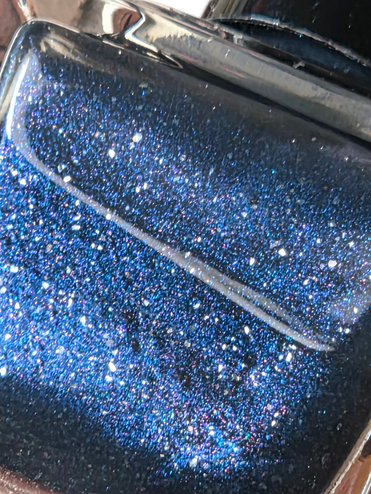 Black Ice Bloom – Handmade Indie Nail Polish, Blackened Blue Shimmer Lacquer with Icy Sparkle, Liquid Krystal Co