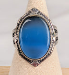 Vintage Sterling Silver Blue Chalcedony Ring Size 5 Art Deco Style Statement Ring