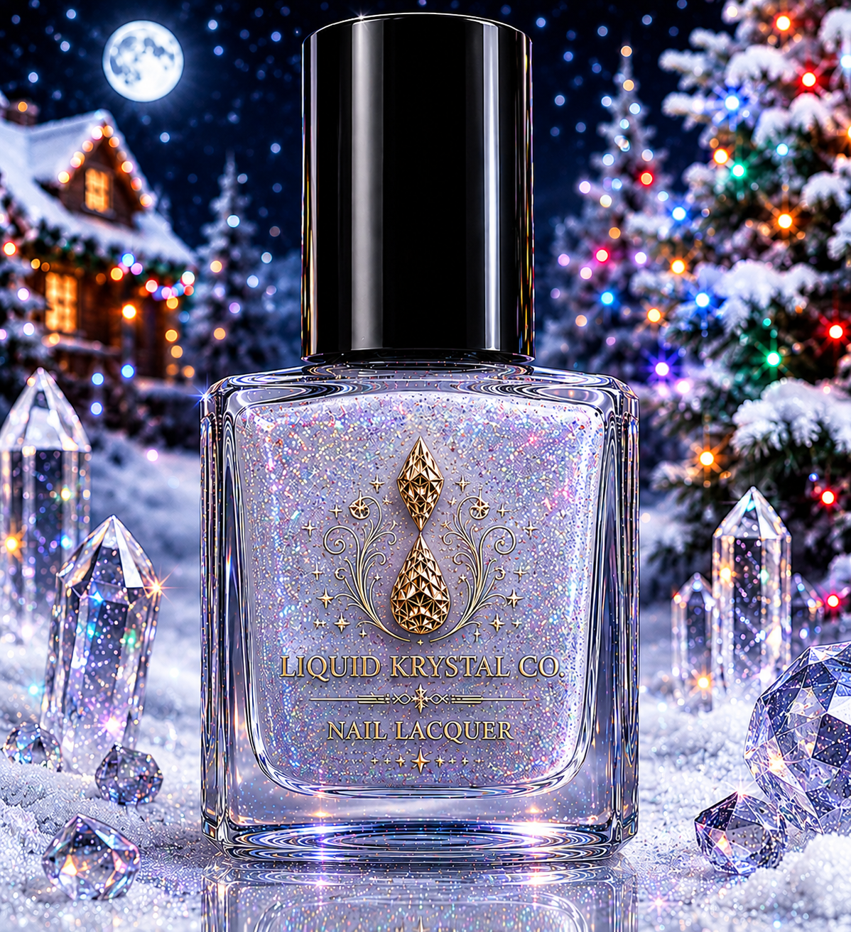 Yuletide Reflections Sheer white Shimmer Base with Multi-color Microglitter and Transparent Light Blue Sheen — Liquid Krystal Co. Prototype