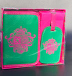 XOXO Passport Holder & Luggage Tag Travel Set Green Pink Boxed Gift Set