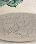 Vintage Artist-Signed Studio Pottery Floral Vase Blue Green Gold Ceramic