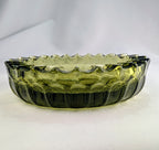 Vintage Olive Green Frostia Style Pressed Glass Trinket Dish Catchall Bowl Ashtray