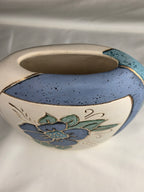 Vintage Artist-Signed Studio Pottery Floral Vase Blue Green Gold Ceramic