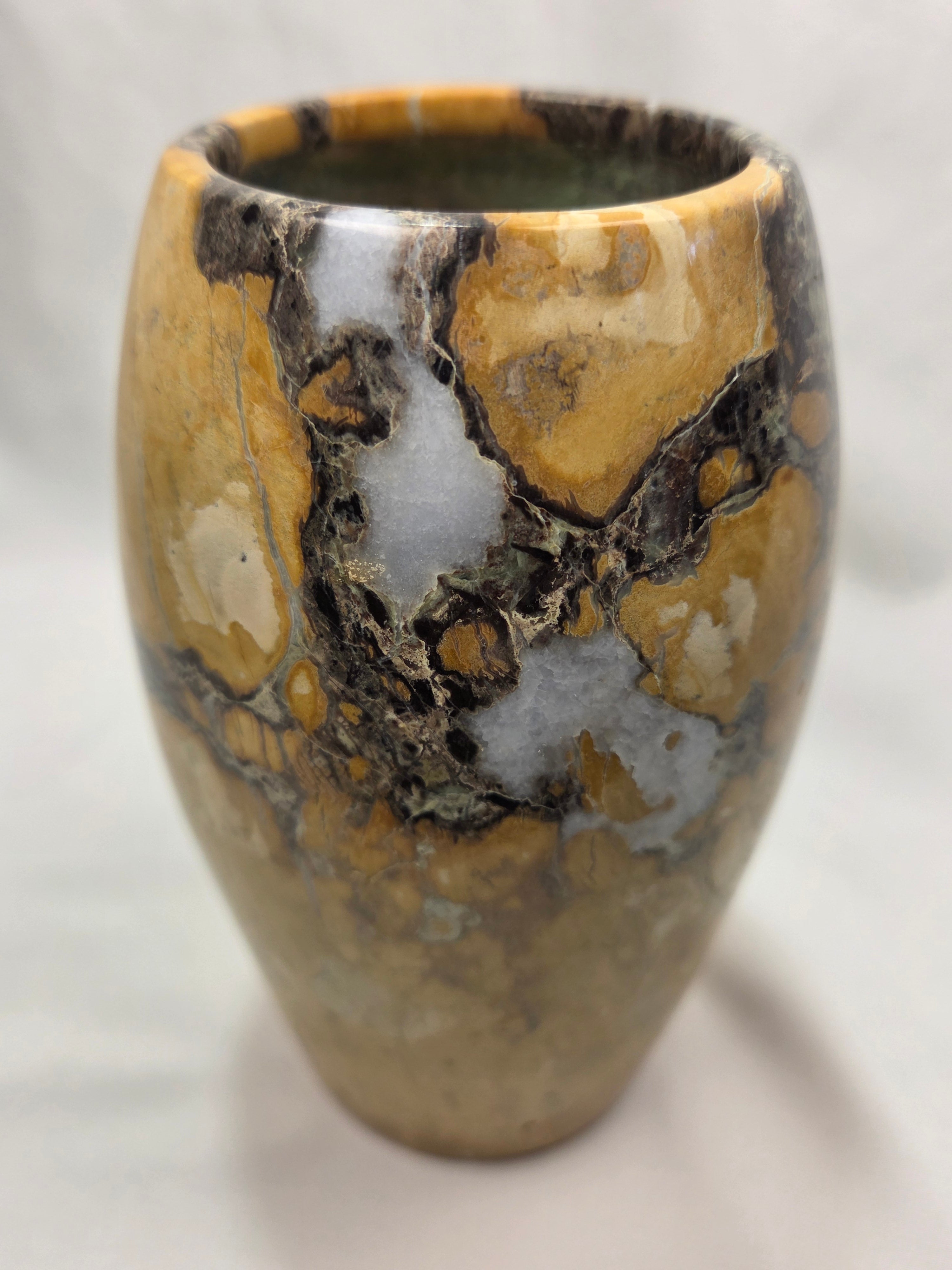 Vintage Polished Natural Stone Vase 6.5" Heavy Brecciated Jasper Marble Decor - Ibis Jasper Style
