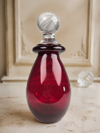 Vintage Ruby Red Art Glass Perfume Bottle with Clear Ball Stopper