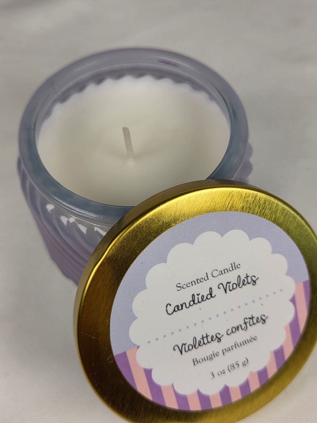 Candied Violets Scented Candle 3 oz Purple Glass Jar Floral Violet Fragrance