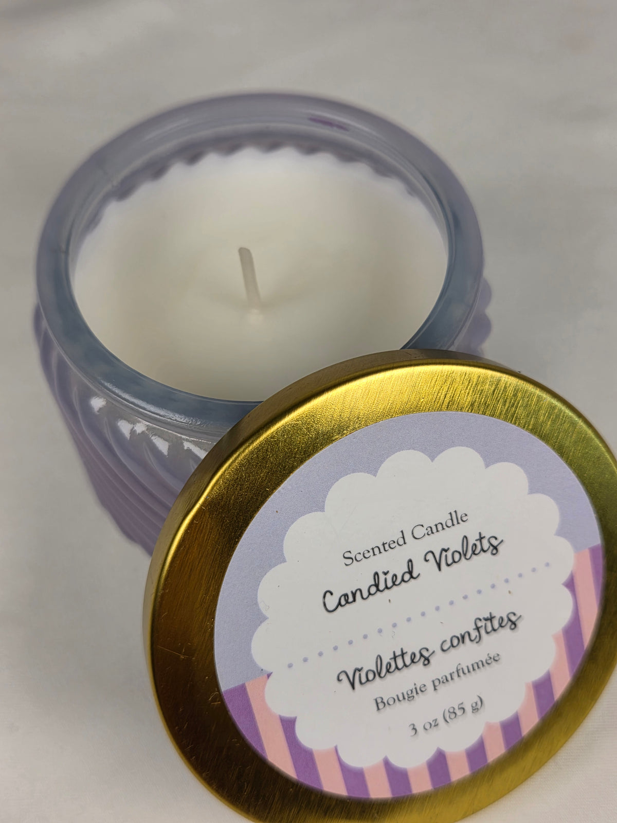 Candied Violets Scented Candle 3 oz Purple Glass Jar Floral Violet Fragrance