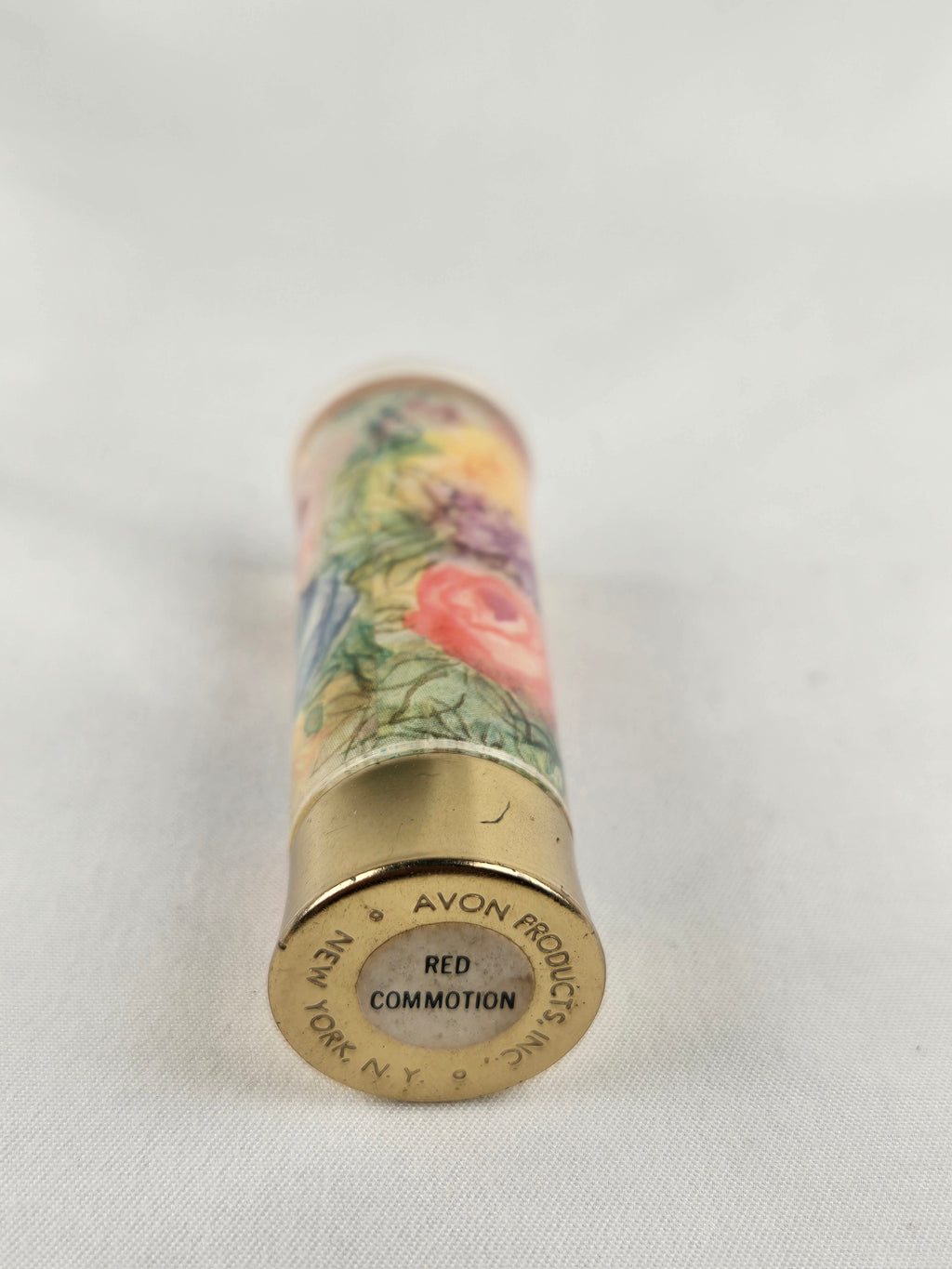 Vintage Avon “Red Commotion” Lipstick – Floral Case Gold Tube Retro Beauty Collectible