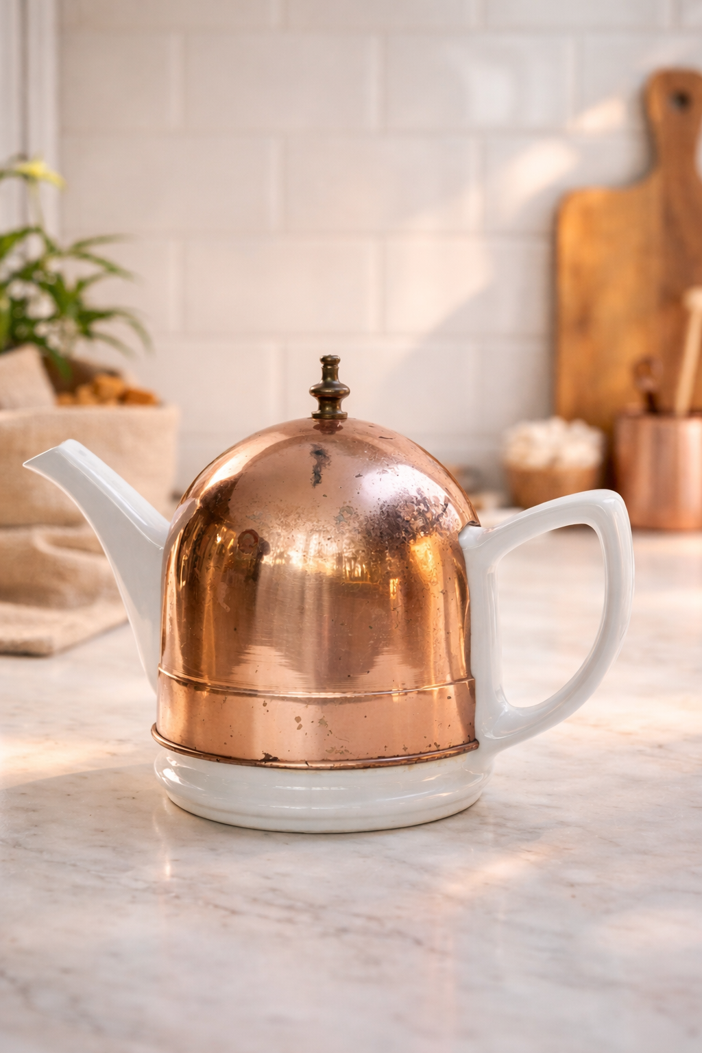 Baker Hart & Stuart Vintage Korea Copper Dome Teapot with Ceramic Base & Lid Insert