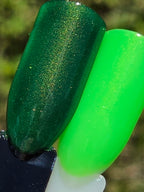 Ectophoria- Neon Radioactive Green Gold Shimmer Glow In The Dark Blacklight Reactive Indie Lacquer Handmade Indie Nail Polish
