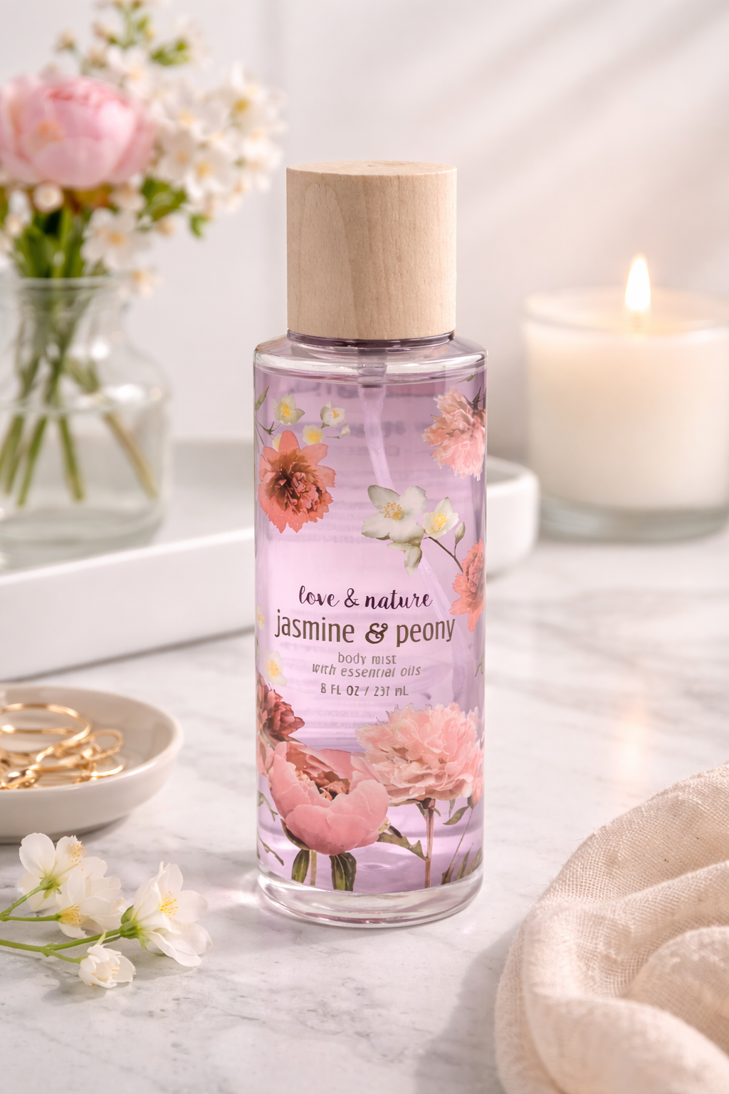 Love & Nature Jasmine & Peony Body Mist – 8 fl oz