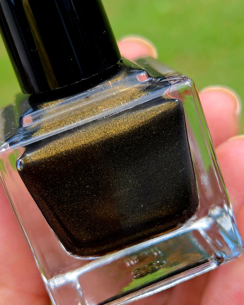 Liquid Krystal Co. Gilded Raven Black Gold Nail Polish | Charcoal Black Shimmer | Handmade Indie Nail Lacquer Prototype