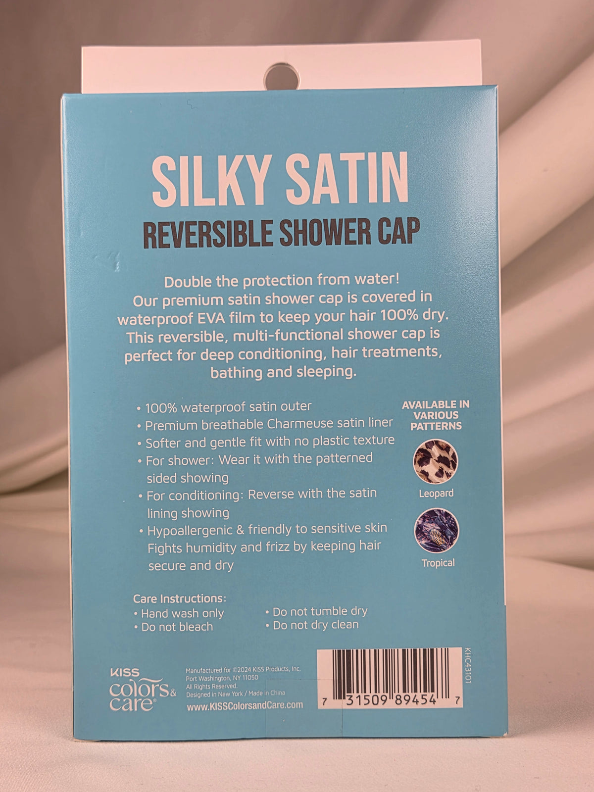 KISS Silky Satin Reversible Shower Cap XL Tropical Hair 2-in-1 Conditioning Cap