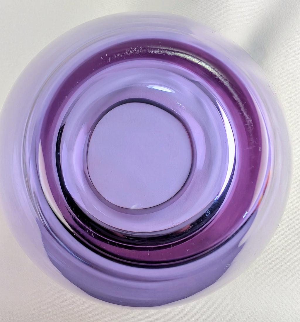 Vintage Hand Blown Alexandrite Style Purple Studio Art Glass MCM Vase | Rounded Lilac Glass Display Piece